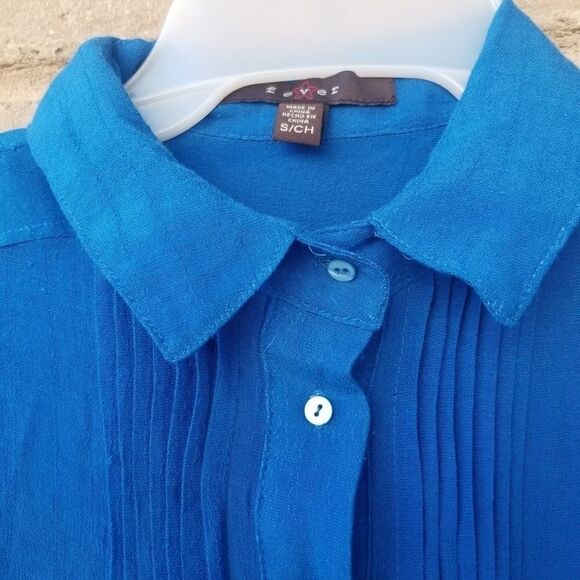 FEVER SLEEVELESS BLUE PLEATED TOP. SIZE S - Picture 2 of 12